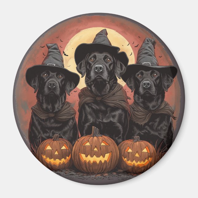 Íman Halloween Labrador Retriever Cachorros Bruxos (Frente)