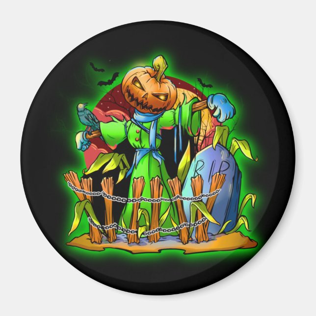 Íman Halloween Lady Scarecrow Pumpkin Cabeça de Pumpkin (Frente)