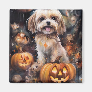 Íman Halloween Lhasa Apso Com Pumpkins Assustado