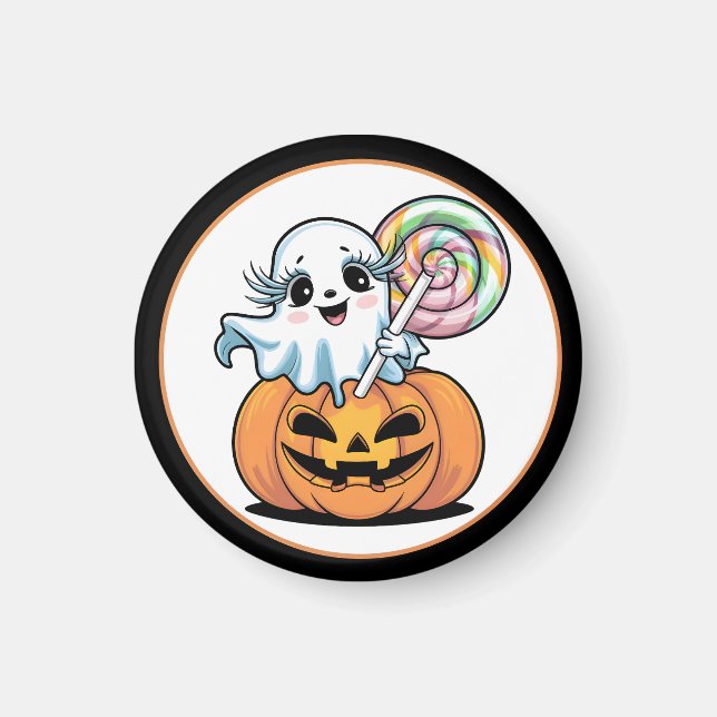 Íman Halloween Lollipop Ghost On Pumpkin (Frente)