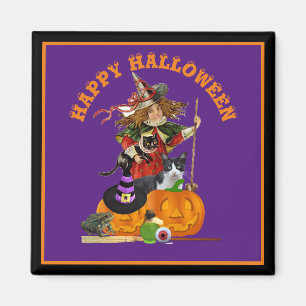 Íman Halloween mágico com bruxas, Feriado Roxo