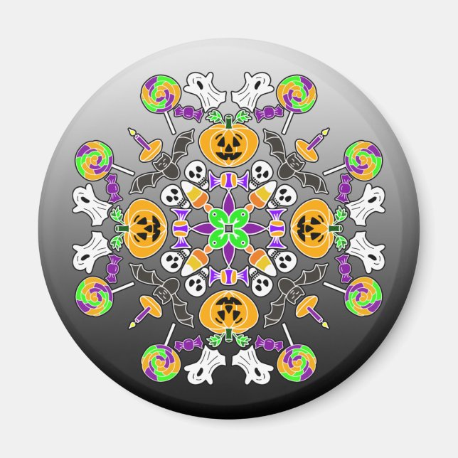 Íman Halloween Mandala Fantasmas, Ornamento de Pumpkins (Frente)
