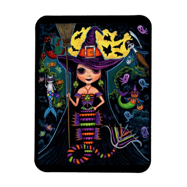 Íman Halloween Mermaid Witats Mercats Fantasmas Pumpkin (Vertical)