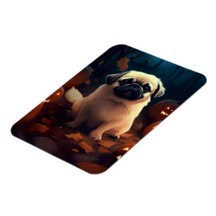 Íman Halloween Pekingese Com Pumpkins Assustado