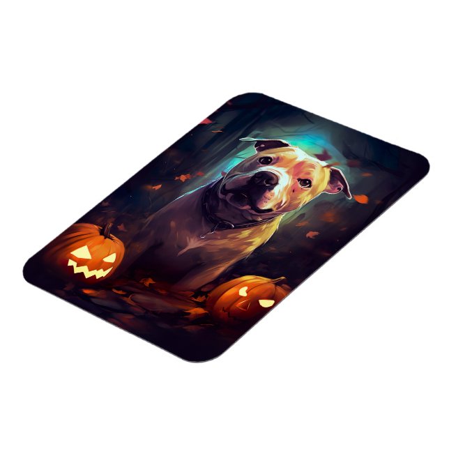 Íman Halloween Pitbull Com Pumpkins Assustado (Left Side)