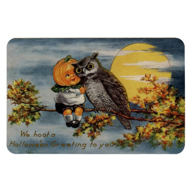 Íman Halloween Pumpkin Boy Tree Branch Moon Vintage (Horizontal)