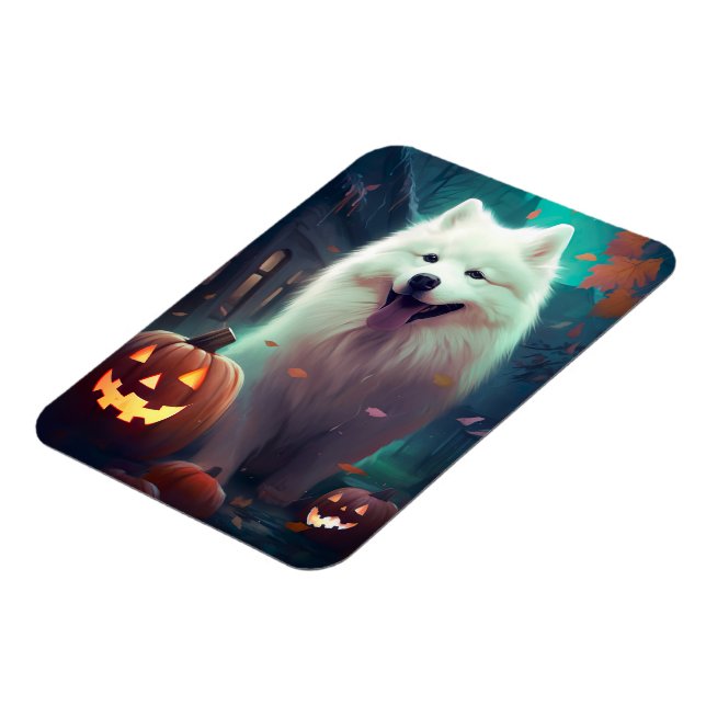 Íman Halloween Samoyed Com Pumpkins Assustado (Left Side)
