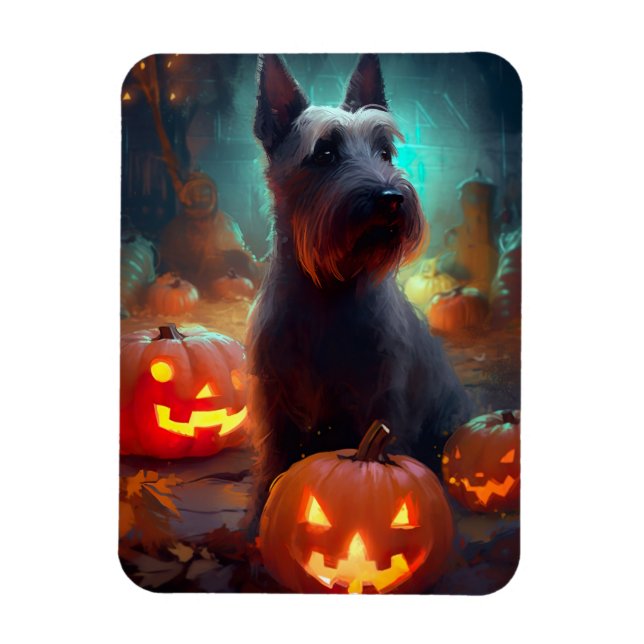 Íman Halloween Scottish Terrier Com Abóboras Assustador (Vertical)