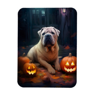 Íman Halloween Shar Pei Com Pumpkins Assustado