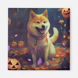Íman Halloween Shiba Inu Com Pumpkins Assustado