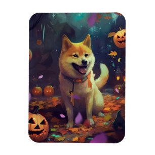 Íman Halloween Shiba Inu Com Pumpkins Assustado