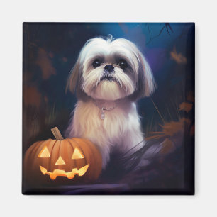 Íman Halloween Shih Tzu Com Pumpkins Assustado
