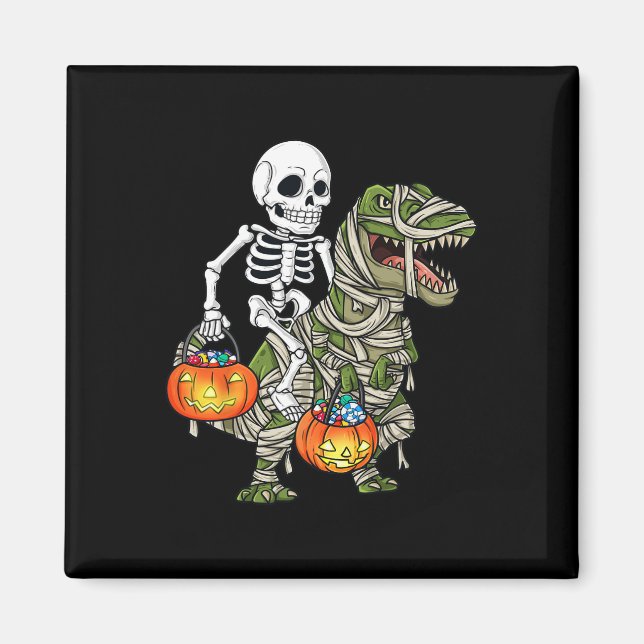 Íman Halloween Skeleton Andando Mummy Dinossaur T Rex D (Frente)