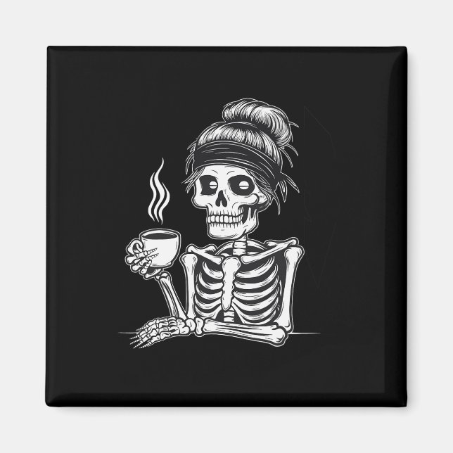 Íman Halloween Skeleton Messaging Bun Coffee Fumaça Eng (Frente)