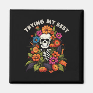 Íman Halloween Skeleton Vintage Flowers Tentando Meu Me