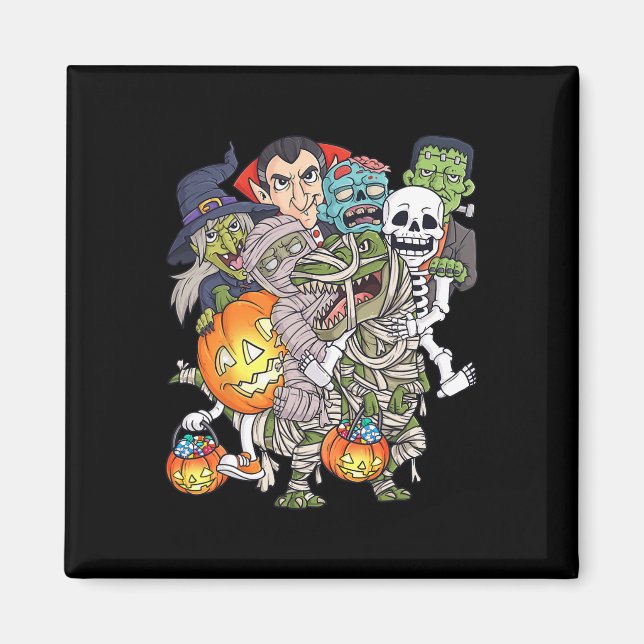 Íman Halloween Skeleton Zombie Andando Mummy T Rex Engr (Frente)
