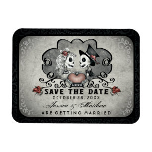 Íman Halloween Skeletons Cinzas Negras e Coração Vermel