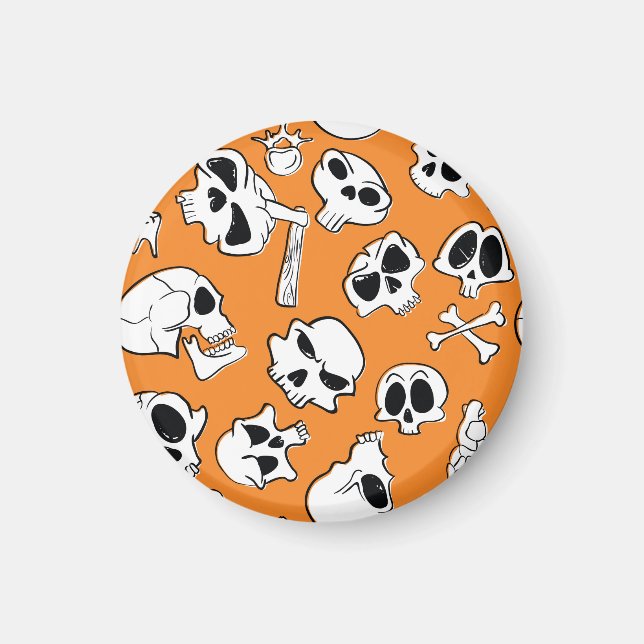 Íman Halloween Skulls Bones Doodle Patterno (Frente)