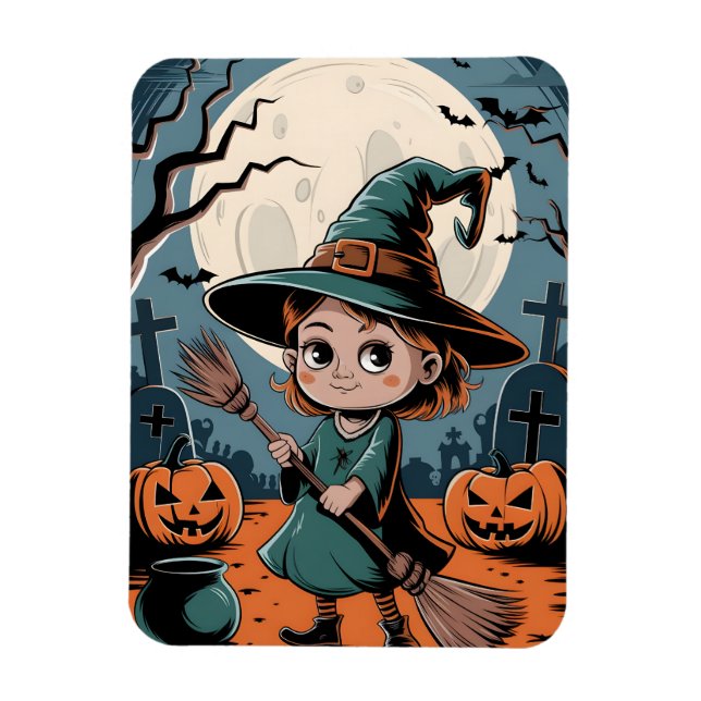Íman Halloween - sorcière à balai (Vertical)