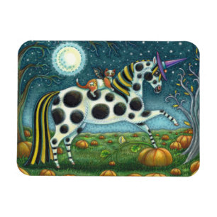 ÍMAN  HALLOWEEN SPOTTED PONY & BAT CAT WHIMSICAL HORSE