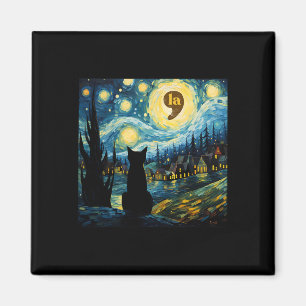 Íman Halloween Starry Night Black Cat Comma La Kamala H