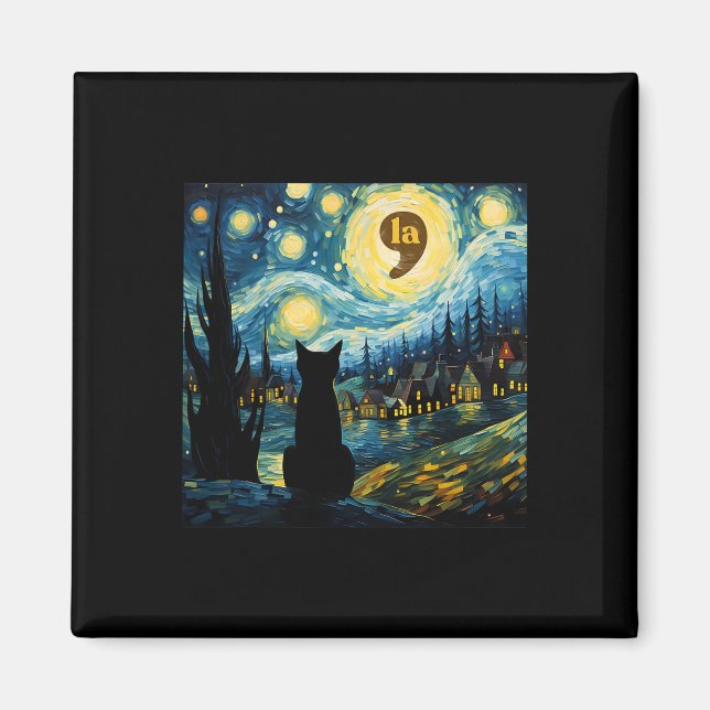 Íman Halloween Starry Night Black Cat Comma La Kamala H (Frente)