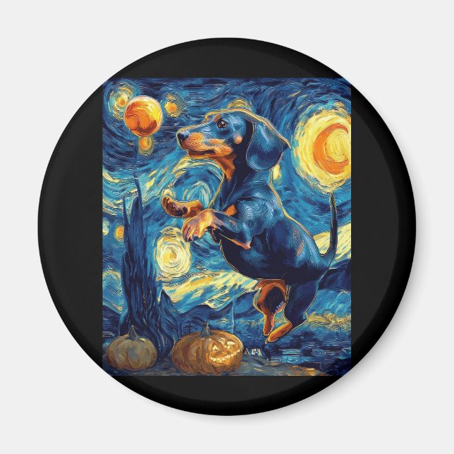 Íman Halloween Starry Night Puppy Dachshund (Frente)