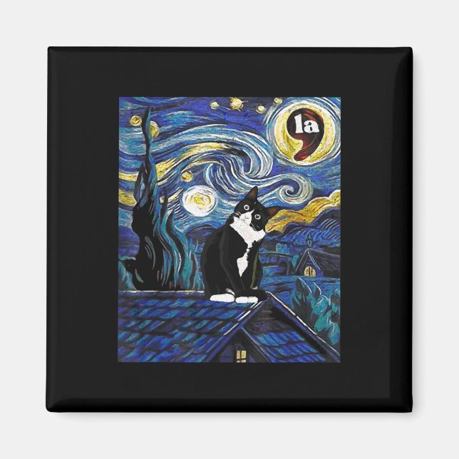 Íman Halloween Starry Night Tuxedo Cat Comma La Kamala (Frente)