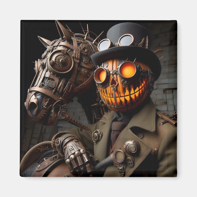 Íman Halloween Steampunk Jack-O-Lantern Horseman (Frente)