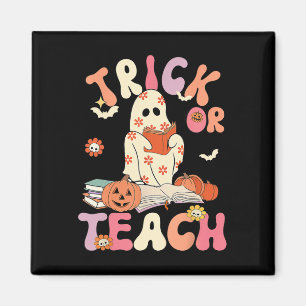 Íman Halloween Trick ou Teach Retro Floral Ghost Teache