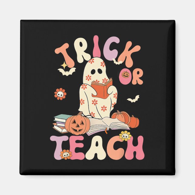 Íman Halloween Trick ou Teach Retro Floral Ghost Teache (Frente)