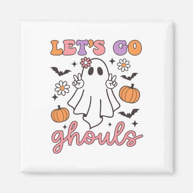Íman Halloween Vamos Ir Ghouls Fantasma Retro Costume W (Frente)