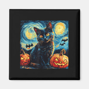 Íman Halloween Van Gogh Noite Estrelada Gato Preto Abób