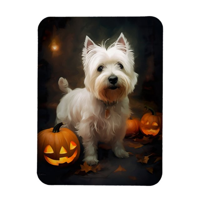 Íman Halloween West Highland White Terrier Pumpkins (Vertical)