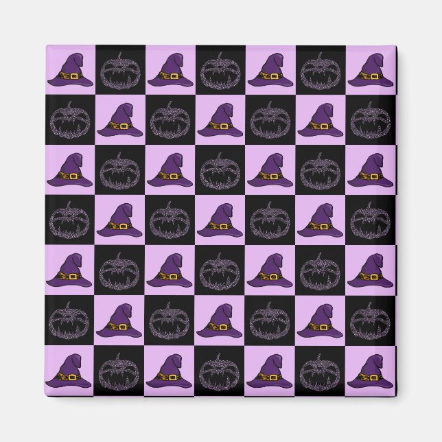 Íman Halloween Witch Hat Pumpkin Face Patterno Assustad (Frente)