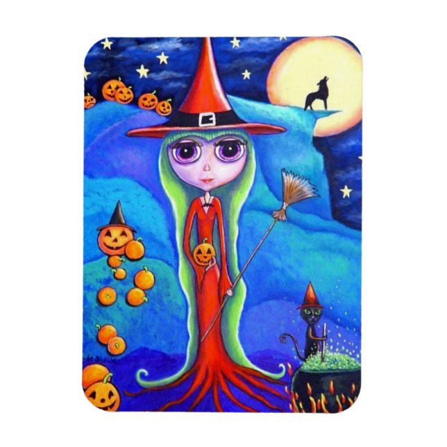 Íman Halloween Wolf Witch Black Cat Cauldron Pumpkins (Vertical)