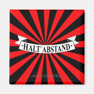 Íman HALT ABSTAND mit Humor und Farbe