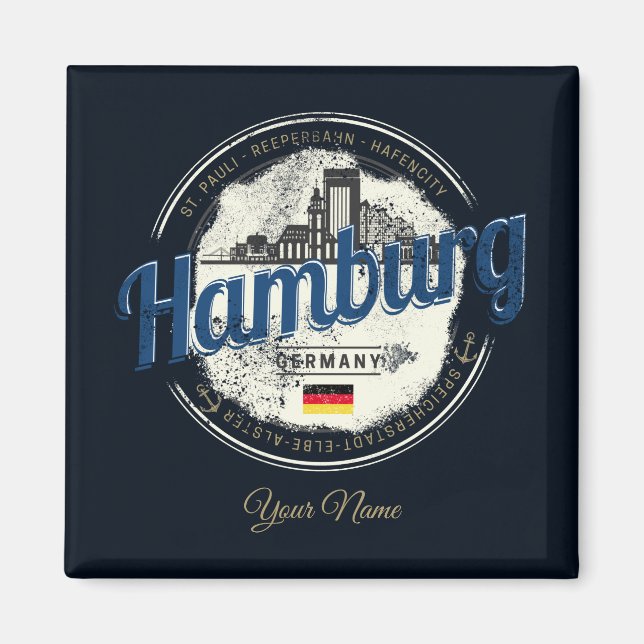 Íman Hamburg Skyline Alemanha Vintage Holiday Souvenir (Frente)