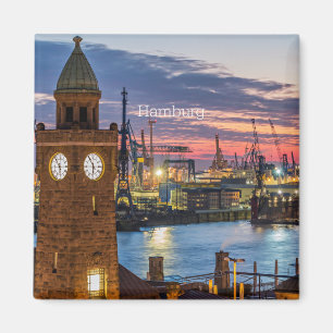 Íman Hamburgo, Alemanha, visão panorâmica no crepúsc