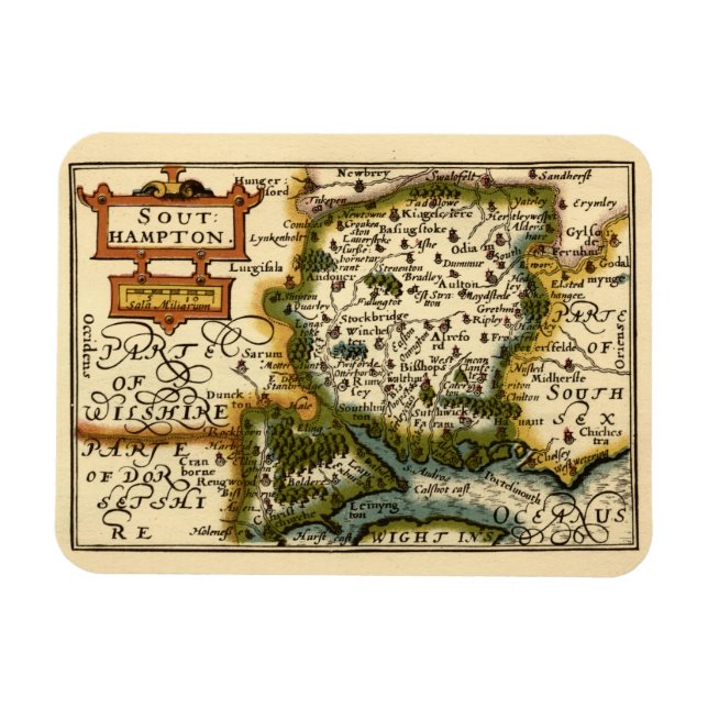 Íman Hampshire, Southampton County England Mapa Históri (Horizontal)