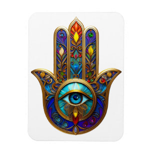 Íman Hamsa Colorido Dourado Terceiro Olho Turquesa Safi