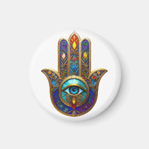 Íman Hamsa Colorido Dourado Terceiro Olho Turquesa Safi