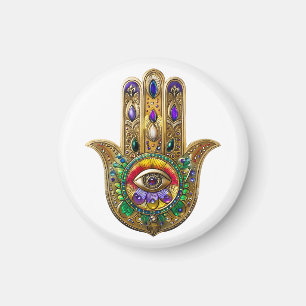 Íman Hamsa de Âmbar Rubi Olho Terceiro Pintado a Ouro