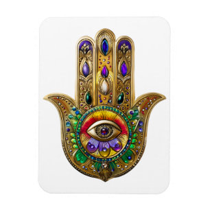 Íman Hamsa de Ouro Pintado Ametista Rubi Terceiro Olho