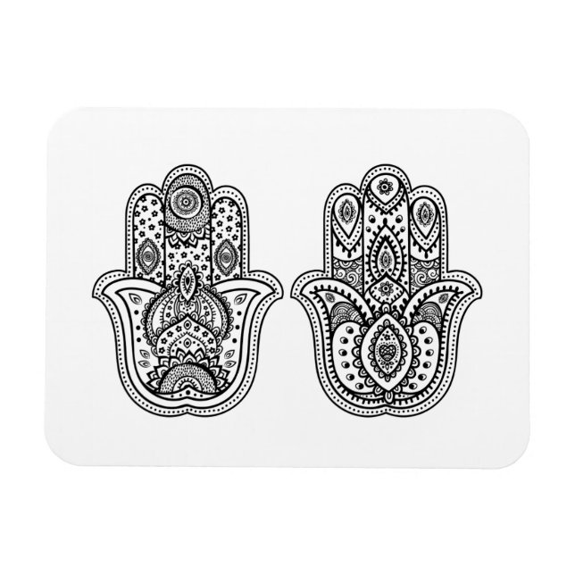 Íman Hamsa Desenhado À Mão Com Ornamentos (Horizontal)