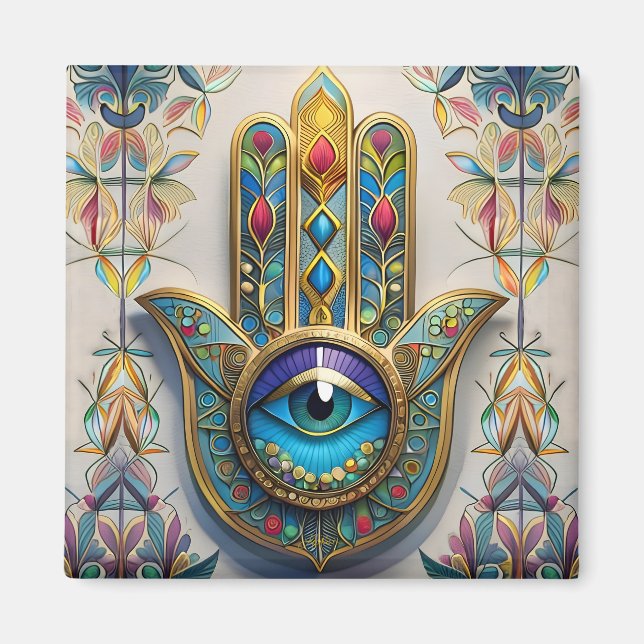Íman Hamsa do Terceiro Olho Azul-Verde com Filigrana Co (Frente)