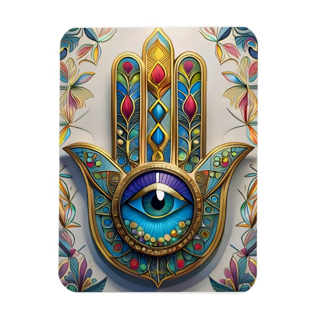 Íman Hamsa do Terceiro Olho Azul-Verde com Filigrana Co (Vertical)