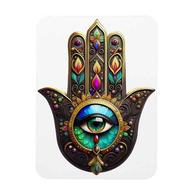 Íman Hamsa Dourado Marrom Colorido Terceiro Olho Arco-í (Vertical)