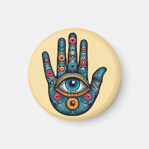Íman Hamsa Mão com e ilustração de arte ocular