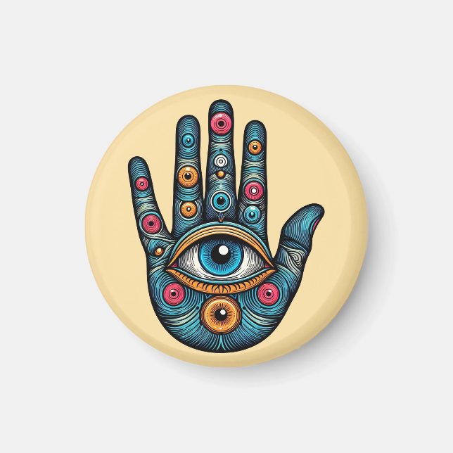 Íman Hamsa Mão com e ilustração de arte ocular (Frente)